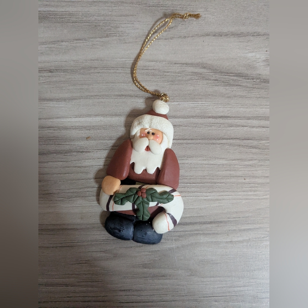 Christmas Tree Holiday Ornament, Santa Claus, Red/White, handmade craft decor